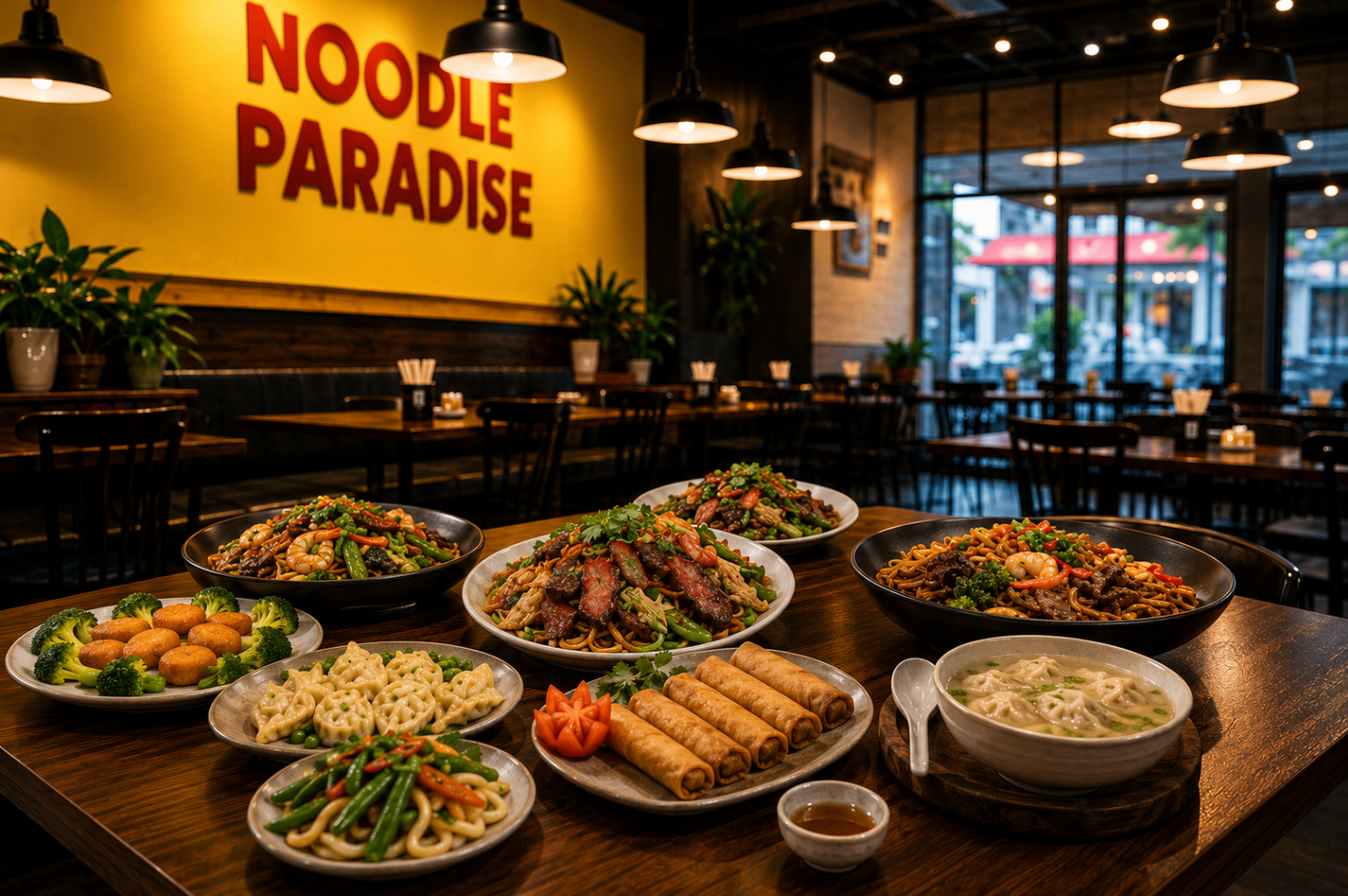 Inside a Noodle Paradise dining room